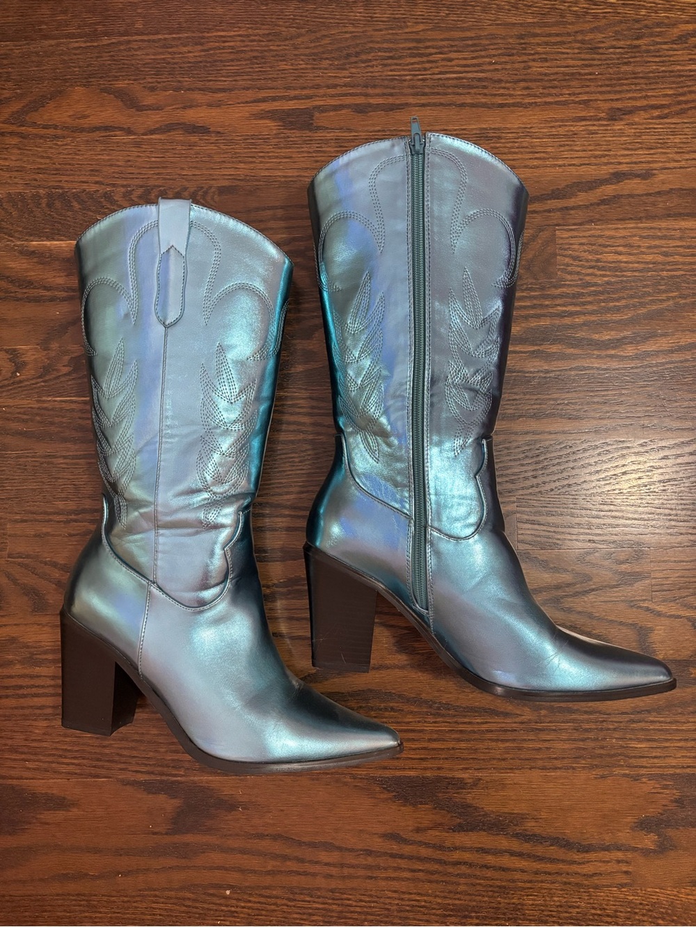 Iridescent Metallic Western Boot - Women's Fashion Heeled Cowboy Boot vegan